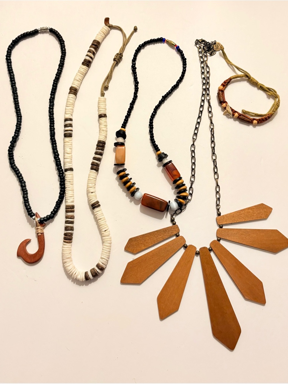 Handcrafted Brown Wood Statement 4 Necklace and 1 Bracelet - Women Jewelry